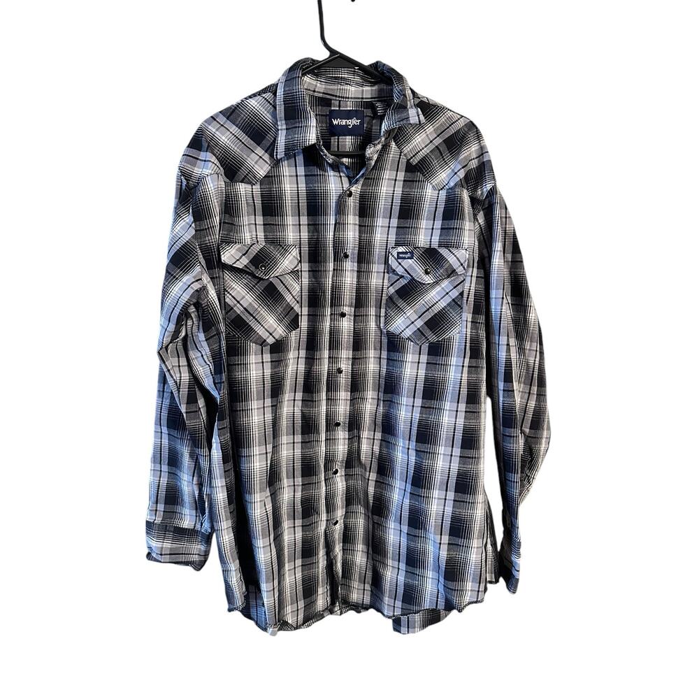 Wrangler Men's Pearl Button Snap Plaid Long Sleeve Shirt Size 2XL Tall Black